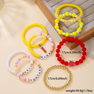 Set de Pulseras de Regalo para Maestras, con Cuentas de Letras y Colgante de Manzana, Joyería de Arcilla Polimérica, Set de Joyería de Moda para Mujer - Product Image 4