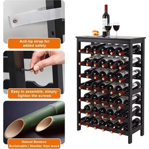 A 7-tier freestanding bamboo wine rack with <b>tabletop</b> storage, capable of holding 42 bottles for a modern home kitchen and - Product Image 5