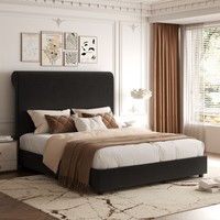 Premium Schlafzimmer-Bettgestell mit Flügelartiger Hoher Rückenlehne und Niedrigem Fußteil für Wohnmöbel-Kollektionen