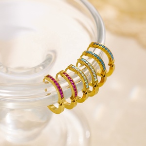Non Tarnish Fine Fashion Jewelry 18K Gold Plated Stainless Steel Small Hoop <b>Earrings</b> Zircon Hoop Huggie <b>Earrings</b> for Women - Product Image 1