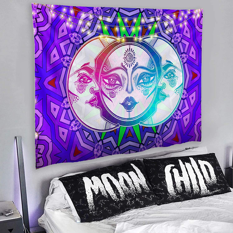 de pared alienígena Hippie cara de Luna brillante flor tapiz psicodélico tapiz de pared para la decoración del hogar