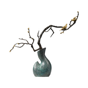Copper Art Workshop Brass <b>Vase</b> With Branch And Birds Handmade Metal Decor For Living Room Home Decoration - Product Image 1