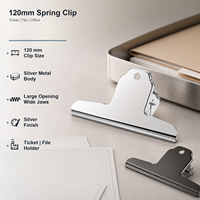 Pince à ressort métallique argentée de 120 mm avec grande ouverture et mâchoires larges pour porte-billets, classeur et support de papier de bureau