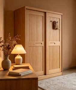 Armario Escandinavo de Madera con Puertas Correderas Estilo Shaker, Mueble de Dormitorio Moderno Independiente de Madera Maciza - Product Image 3