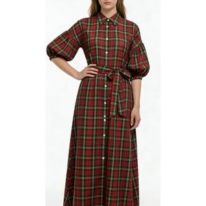 <strong>Women's</strong> Plaid Maxi Shirt Dress - Puff Sleeve Belted Button Down Casual Dress <strong>Womens</strong> <strong>Clothes</strong> <strong>Womens</strong> Dresses Sehe Fashion - Product Image 4
