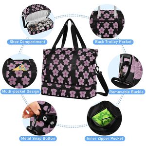2 Bolsas de Viaje Deportivas con Estampado de Flores de Hau Púrpuras, Estilo Aloha Hawaiano, para Gimnasio, Fin de Semana, con Bolsa Pequeña para <span class=keywords><strong>Mujer</strong></span> - Product Image 5