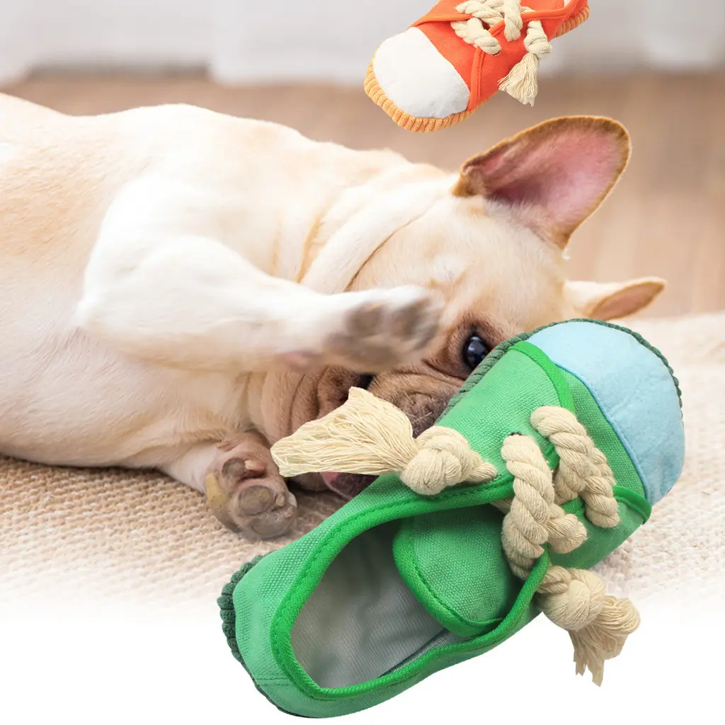 Custom creative dog plush toy Simulation canvas shoes fluffy plush toys Pet vocal plush toys for pet play