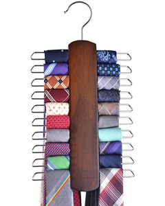 Premium Wooden Necktie and Belt <b>Hanger</b> Walnut Wood Center Organizer Storage Rack with Non-Slip Finish-20 Hooks - Product Image 5