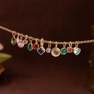 Collar con colgante de 12 piedras de nacimiento de acero inoxidable chapado en oro de 18 quilates para mujer, cadena suelta con dije de circonita, venta al por mayor, básico, DIY - Product Image 3