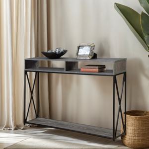 Table console d'entrée 47.25 "avec étagère de rangement, meubles de couloir à cadre en métal noir en faux bouleau pour la décoration de la maison du salon - Product Image 3