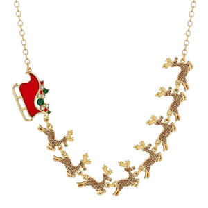 Estilo americano Navidad Ciervo rojo trineo collar 14K oro gargantilla aleación colgante elegante joyería Simple regalo para mujeres niñas niños - Product Image 5