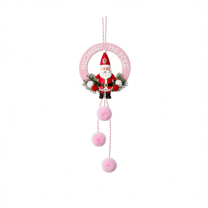 Christmas Ornament 72x24cm Hanging Santa Design Circle Shape Fabric Pearl Cotton Plastic Decor - Product Image 1
