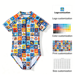 Traje de Baño de <span class=keywords><strong>Manga</strong></span> Corta para Niñas Pequeñas, Transpirable, Suave, Elástico, con Cierre, Estampado de Animales Marinos - Product Image 1
