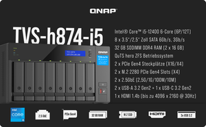 QNAP TVS-h874 NAS โปรเซสเซอร์ Intel Core i5-12400 รุ่นที่ 12 แบบ 6 คอร์ 12 เธรด  8 ช่องใส่ฮาร์ดดิสก์  ระบบจัดเก็บข้อมูลแบบเน็ตเวิร์ก รุ่น TVS-h874-i5-32G Tvs-h874-i5-32g - Product Image 5