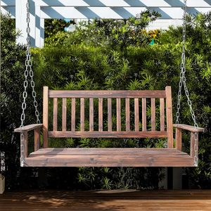 Balançoire rustique pour patio extérieur, balançoire en <span class=keywords><strong>bois</strong></span> de 5 pieds avec chaînes, <span class=keywords><strong>banc</strong></span> balançoire robuste pour 3 personnes pour le jardin et l'arrière-cour - Product Image 4