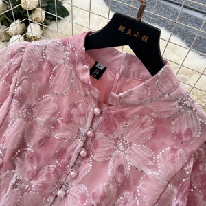 Nuovo Arrivo 2026: Abito Elegante <span class=keywords><strong>da</strong></span> <span class=keywords><strong>Donna</strong></span> Coreano con Paillettes, Maniche Corte, Pizzo e Vita Alta, Linea ad A, per <span class=keywords><strong>Ufficio</strong></span> - <span class=keywords><strong>Abbigliamento</strong></span> <span class=keywords><strong>da</strong></span> Produttore - Product Image 5