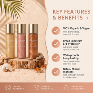 Brillo Corporal Líquido Orgánico de Larga Duración, Resistente al Agua, Mineral, Iluminador, con SPF, Spray de Aceite Brillante, Ecológico, Vegano, No Tóxico - Product Image 2
