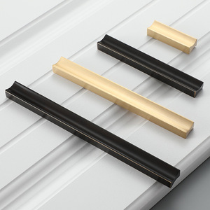 Minimalist <strong>Gold</strong> &amp; Black Brass <strong>Pull</strong> - Solid Brass Cabinet Handle for Wardrobe, <strong>Drawer</strong> &amp; Kitchen - Product Image 4