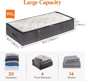 95L 4-Pack Foldable <b>PVC</b> Bed Storage Containers Reinforced Handles Large Capacity for Blankets Sheets <b>Clothes</b>-Grey - Product Image 2