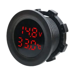 12V Car Boat Motorcycle LED Dual Round Digital Display Temperature Voltmeter Modified Automotive Voltage Tester