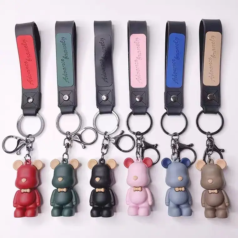 Grosir Anime lucu beruang Pvc Gantungan Kunci boneka perawatan kreatif dasi kupu-kupu Beruang