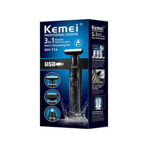 Kemei KM-114 Rasoir électrique professionnel <span class=keywords><strong>rechargeable</strong></span> pour hommes 3 en 1 pour le soin du corps, rasoir à barbe étanche USB, <span class=keywords><strong>coupe</strong></span>-poils de <span class=keywords><strong>nez</strong></span> - Product Image 5