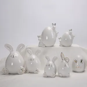 Easter Easter Home Desktop Decor Rabbit Figurines With Eggs Statue Easter Bunny Rabbits