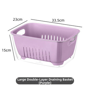 Cesta de drenaje de plástico de doble capa, colador multifuncional para lavar frutas y verduras, para almacenamiento en la cocina - Product Image 6