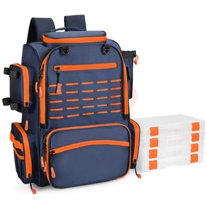 Fishing Tackle Backpack with 4 Trays Large Waterproof Tackle Bag Storage with Protective Rain Cover and 4 Tackle Box