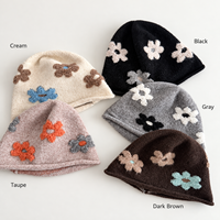 Bonnet en tricot floral personnalisé pour femme avec logo, doux et chaud, pour l'hiver, avec motif floral 3D