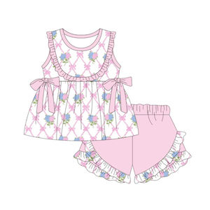 Conjuntos de Ropa para Niñas, Estilo Casual, Primavera-Otoño, Algodón con Spandex, Estampado Floral, Shorts con Volantes, Vestido con Lazos, Ropa para Hermanas - Product Image 2