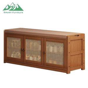 Wayon Modern Wooden Entry Shoe Cabinet with 4 Slatted Doors, Natural Finish, Space-Saving for <strong>Hallway</strong> <strong>Storage</strong> - Product Image 6
