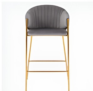 Tabouret de bar moderne en velours gris avec structure en métal doré, chaise rembourrée pour comptoir, durable, pour îlot de cuisine, café, restaurant - Product Image 1