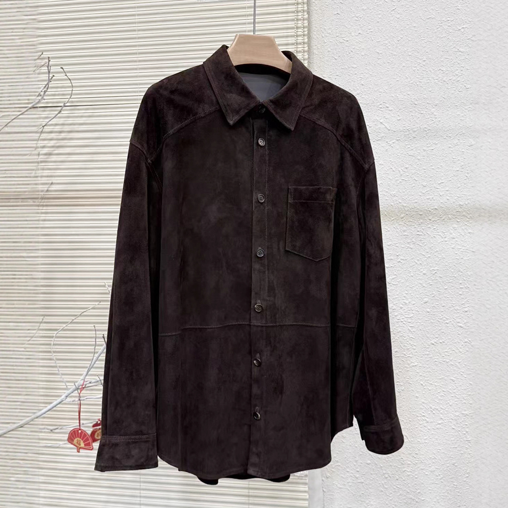 563 Genuine Leather Jacket  Early Autumn New Goat Leather Suede Suede Casual Single Breasted Long Sleeved Shirt Coat for Women