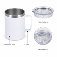 Gobelet isotherme double paroi en acier inoxydable de 14 oz avec poignée en D, couvercle transparent, sans BPA, étanche, qualité alimentaire, pour le café du matin à la maison
