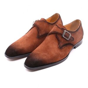 Mocasines Clásicos de Cuero de Búfalo Negro-Marrón para Hombre, Estilo Monk con Hebilla, Zapatos Casuales de Negocios, Aumentan la Altura, Impermeables y Antideslizantes - Product Image 3