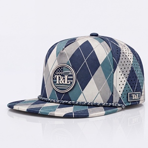Golf <b>Cap</b> Argyle <b>Navy</b> Blue Teal Cream Waterproof PVC Patch Rope 5 Panel Perforated Breathable Snapback Gorras <b>Men</b> Women - Product Image 1