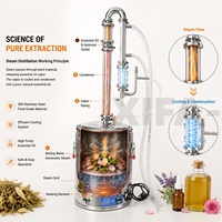 Petit distillateur d'huiles essentielles 15L en acier inoxydable, kit de distillation compact à vapeur, pour débutants, extraction d'huile de lavande et de rose à domicile