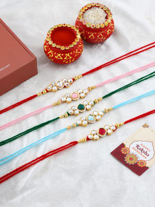 Kundan Studded Rakhi Multicolor <b>Thread</b> Collection for Brother Raksha Bandhan <b>Thread</b> Bracelet with Kundan Work Festival Gift - Product Image 4