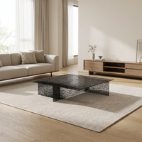 Table basse de salon moderne et minimaliste en acrylique noir texturé craquelé, à couches géométriques imbriquées, meuble d'appoint pour la maison