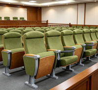 Chaise de théâtre d'auditorium haut de gamme avec siège rembourré en tissu et tablette d'écriture rétractable pour projet de salle d'assemblée scolaire