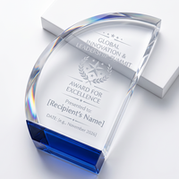 Trophée Voilier en Cristal Personnalisé à Grande Surface de Gravure, Base en Cristal Bleu, Récompense pour la Reconnaissance des Employés - Vente Chaude
