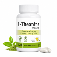 L-Théanine Pure 200mg en Capsules Végétariennes pour la Relaxation et le Soutien de l'Esprit Apaisé, 120 Comprimés, Supplément Non-OGM, OEM