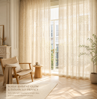 Voilages Jacquard Beige Chaud à Motifs Botaniques Délicats Feuilles et Vignes, Translucides pour Salon