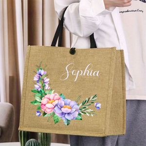 Sac fourre-tout en lin personnalisé avec des éléments floraux, un cadeau spécial pour la rentrée scolaire, la fête des enseignants, la fête des mères, les anniversaires - Product Image 6