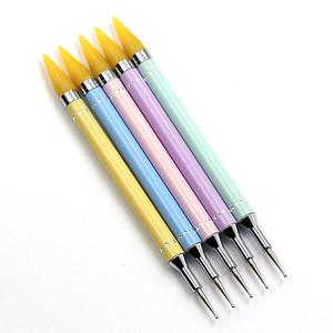 Stylo à double embout pour nail art : applicateur de cire, pince à strass, pinceau en nylon, manche métallique, double tête, outil de décoration pour manucure - Product Image 1