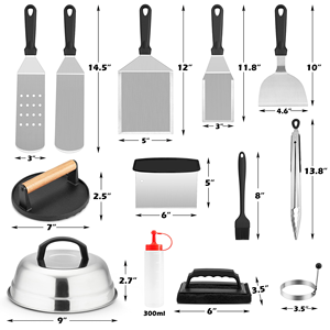 <b>BBQ</b> Flat Top Grill <b>Tool</b> Set-Spatula, Brush, Food Tong, Burger Smasher Press Griddle Accessories Kit with Basting Cover - Product Image 2