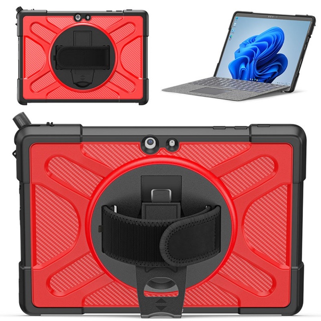 For Microsoft Surface Go 1 2 3 Universal Heavy Duty Hybrid Rugged Rotating Hand Strap Fold Kickstand Tablet Protective TPU Case