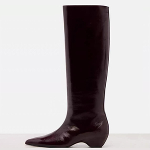 Nouvelles Bottes Hautes pour Femme à Talon Compensé Bas, Bout Pointu, Style Cowboy Uni, Coupe Large - Product Image 5