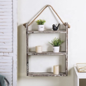 Étagère murale rustique à 3 attaches, en bois, <span class=keywords><strong>avec</strong></span> <span class=keywords><strong>corde</strong></span> suspendue, livraison gratuite - Product Image 2